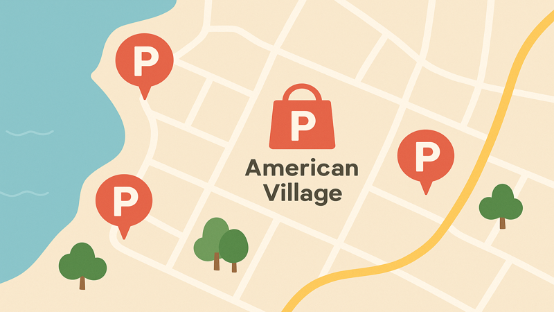 2.アメリカンビレッジ周辺の無料駐車場マップ